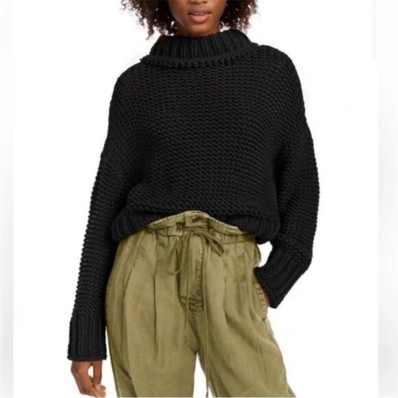 Free People My Only Sunshine Black Chunky Knit Mock Neck Sweater XS - Picture 1 of 10